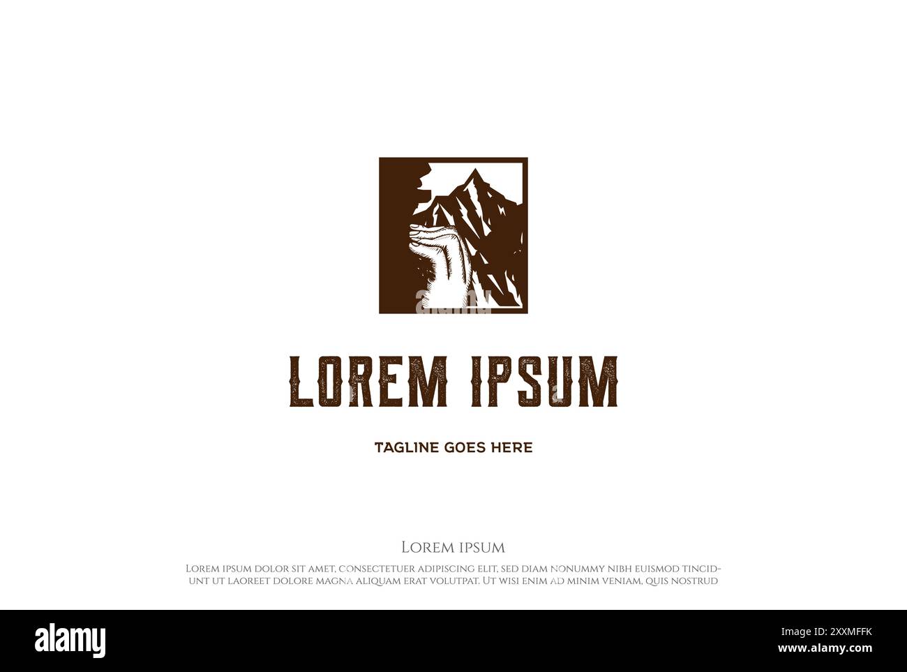 Rustic Retro Vintage Hand Climbing Mountain Rock Logo Design Vector Stock Vector