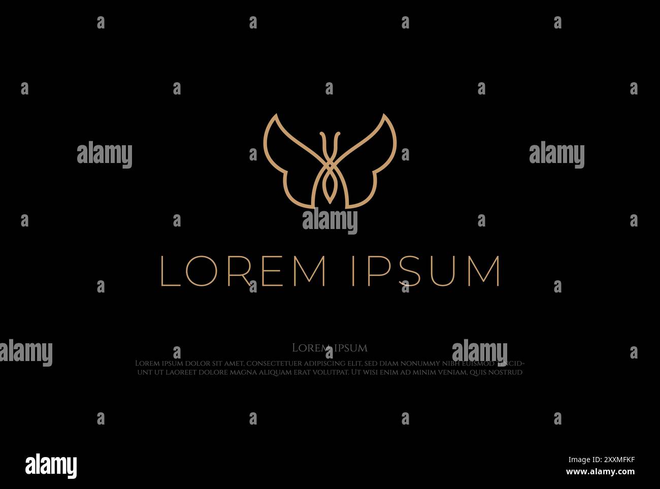 Elegant Luxury Golden Butterfly Line Outline Logo Design Vector Stock ...