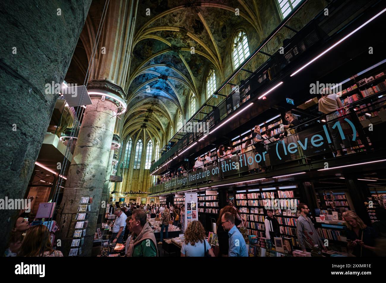 Maastricht, Netherlands - April 13, 2024: Interior view of famous book store Dominicanen, former medieval church Stock Photo