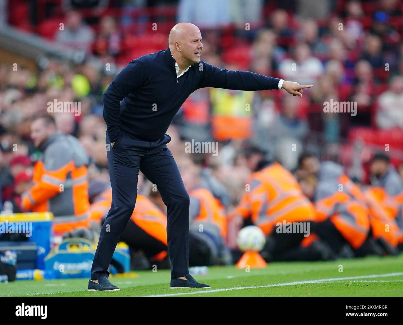 Liverpool manager Arne Slot gestures on the touchline during the Premier  League match at Anfield, Liverpool. Picture date: Sunday August 25, 2024  Stock Photo - Alamy