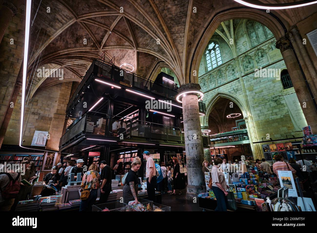 Maastricht, Netherlands - April 13, 2024: Interior view of famous book store Dominicanen, former medieval church Stock Photo