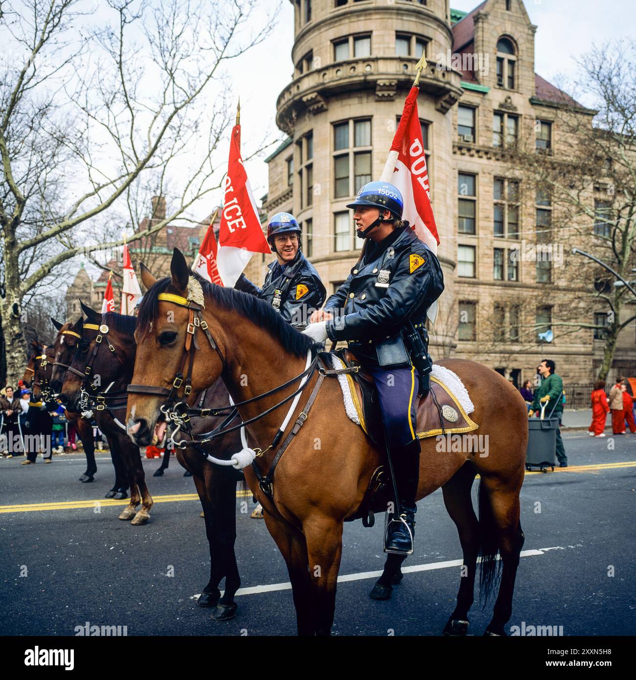 New York, November 28th 1991, New York City Police Department Mounted Unit, Macy's Thanksgiving Day Parade, New York City, NYC NY, New York state USA, Stock Photo