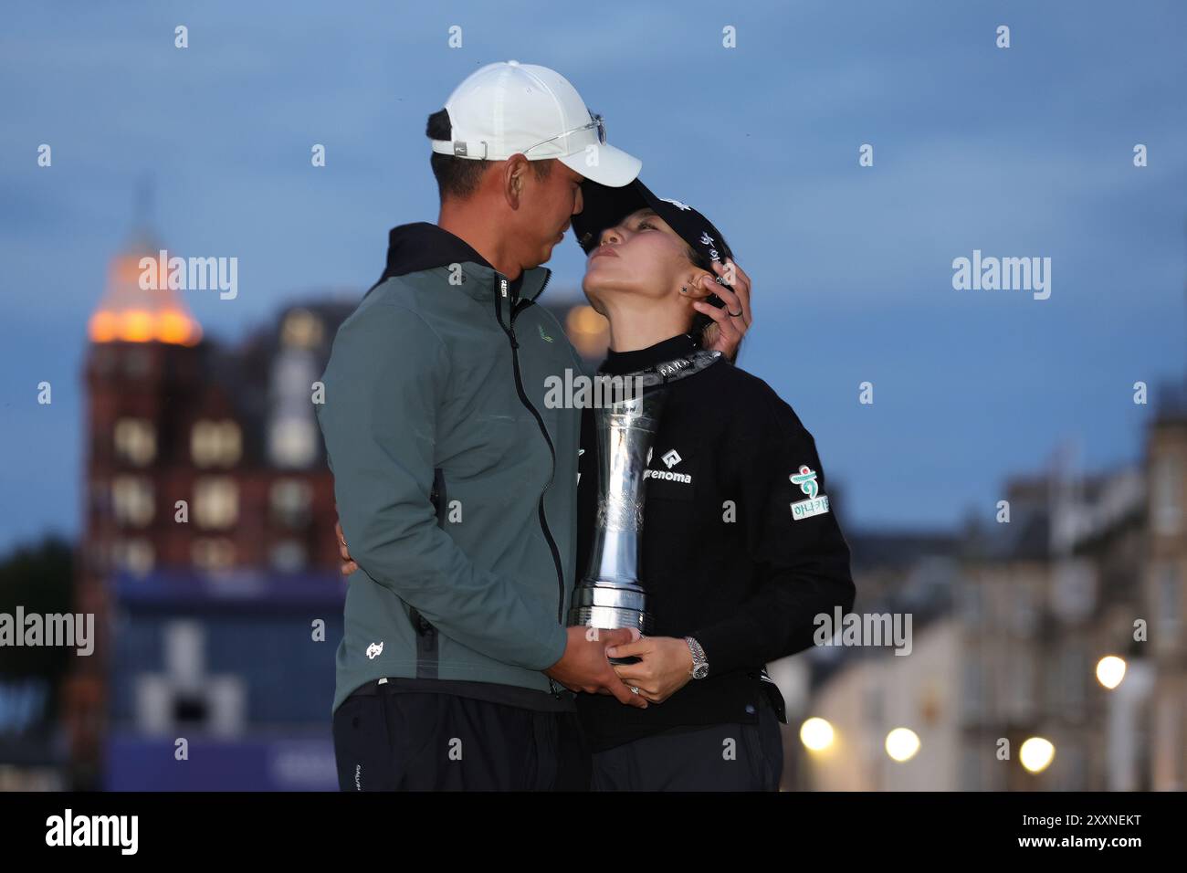 Lydia Ko poses for photos with the trophy and her husband Jun Chung ...