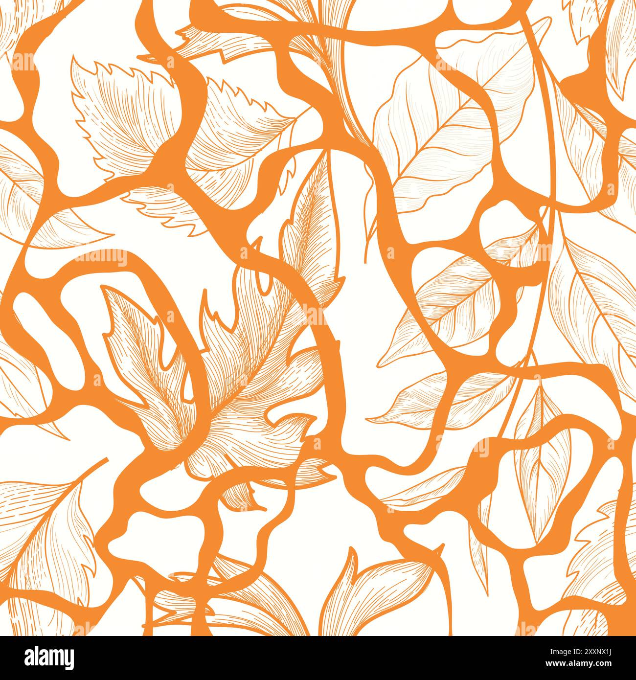 Floral leaves autumnal seamless pattern. Flowing organic shape foliage ...