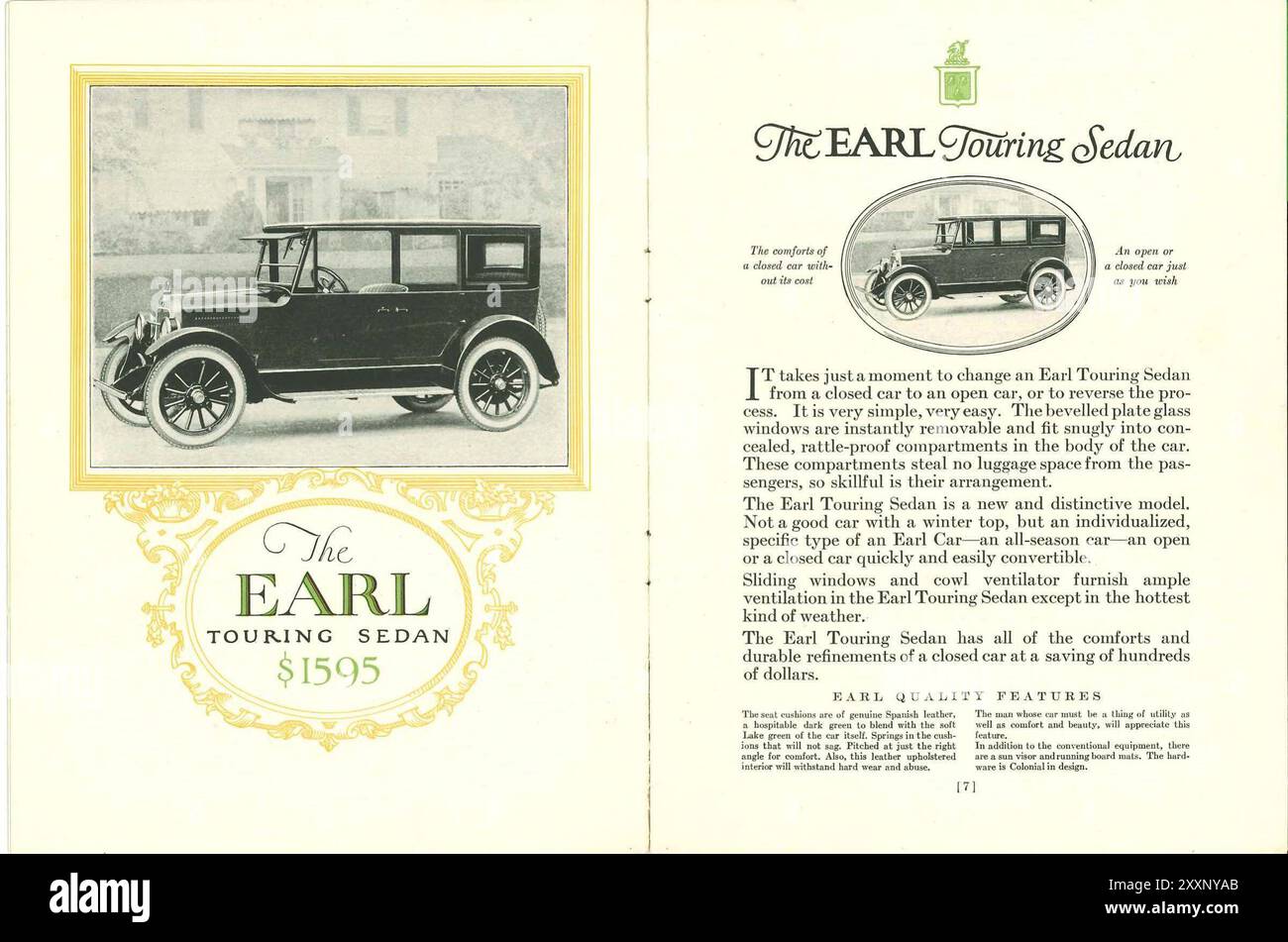 The Earl Motor Car catalog 1922. The Earl Touring Sedan with