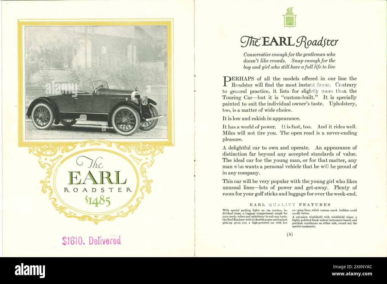 The Earl Motor Car catalog 1922. The Earl Roadster, with description
