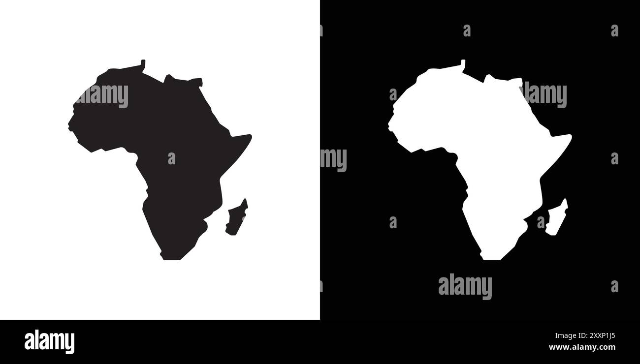 africa map icon Black line art vector in black and white outline set ...