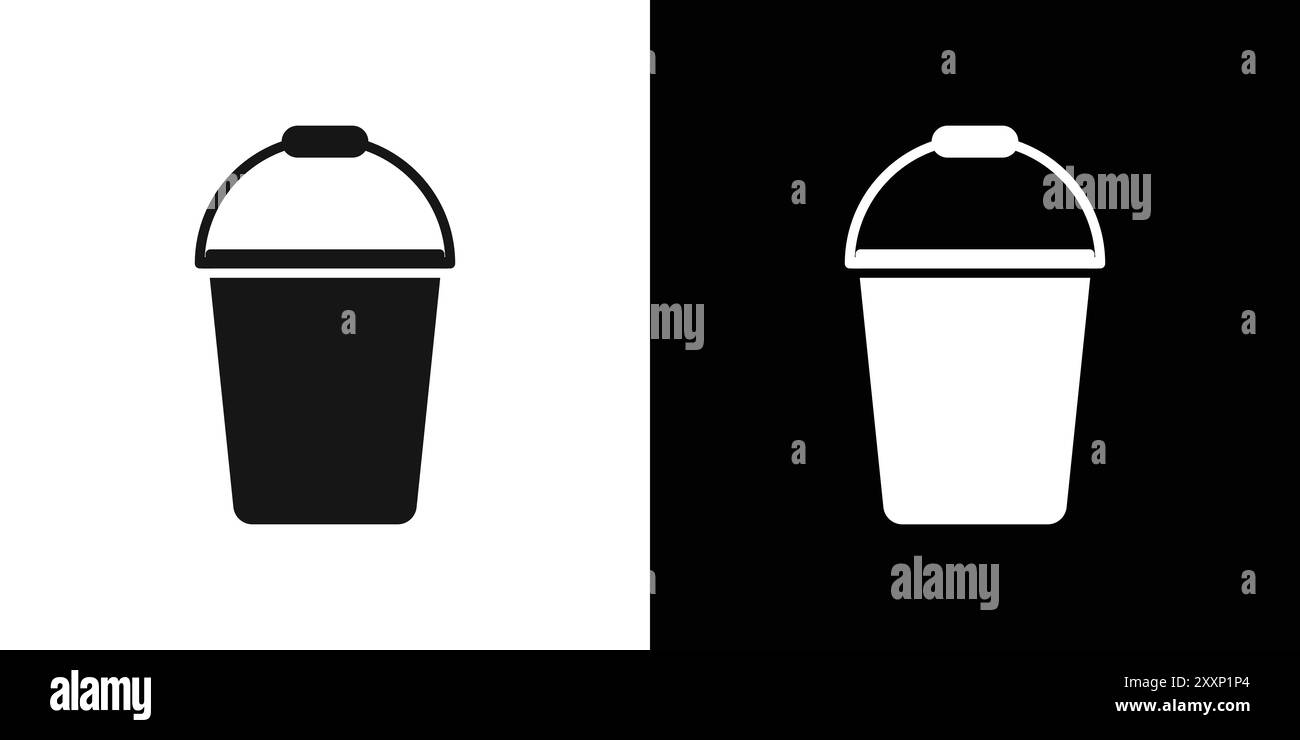 bucket icon Black line art vector in black and white outline set ...