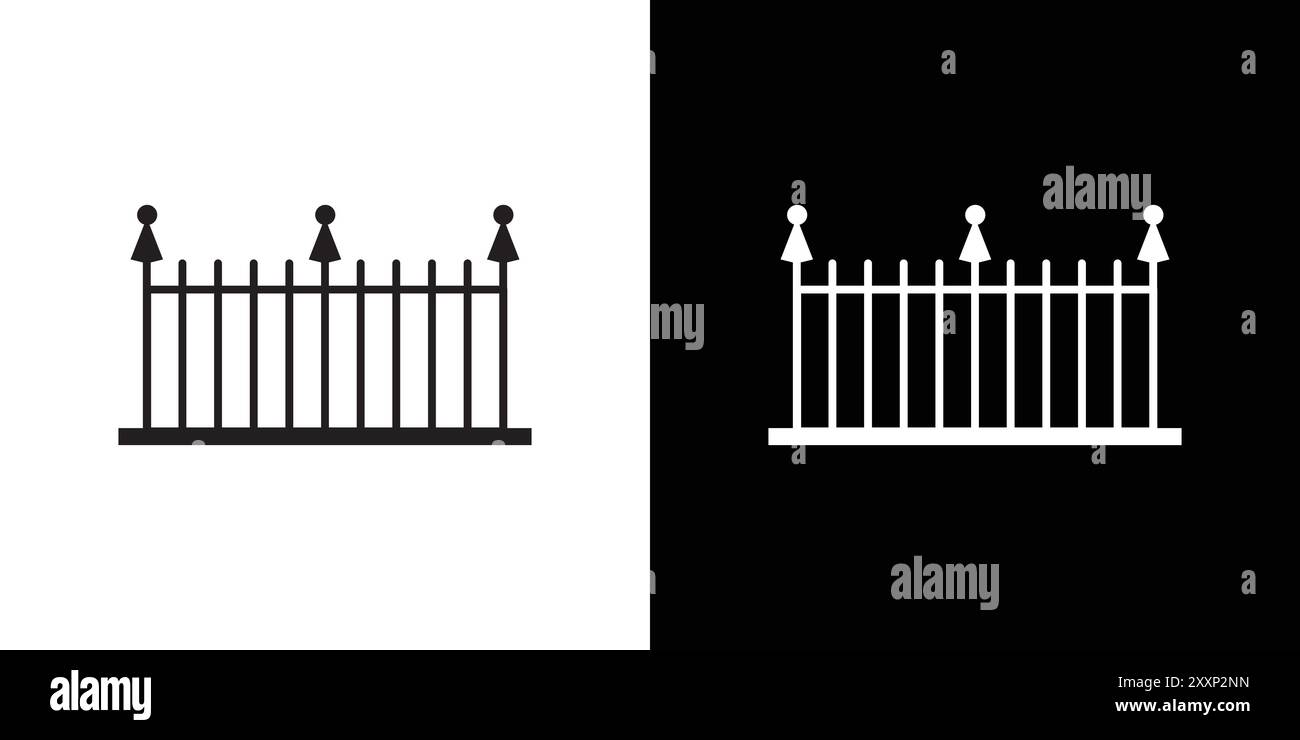 fence icon Black line art vector in black and white outline set ...