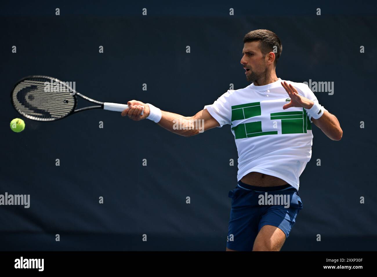 Flushing NY, USA. 25th Aug, 2024. Novak Djokovic is seen on the practice court at the USTA Billie Jean King National Tennis Center on August 25, 2024 in Flushing Queens. Credit: Mpi04/Mediapunch/Alamy Live News Stock Photo