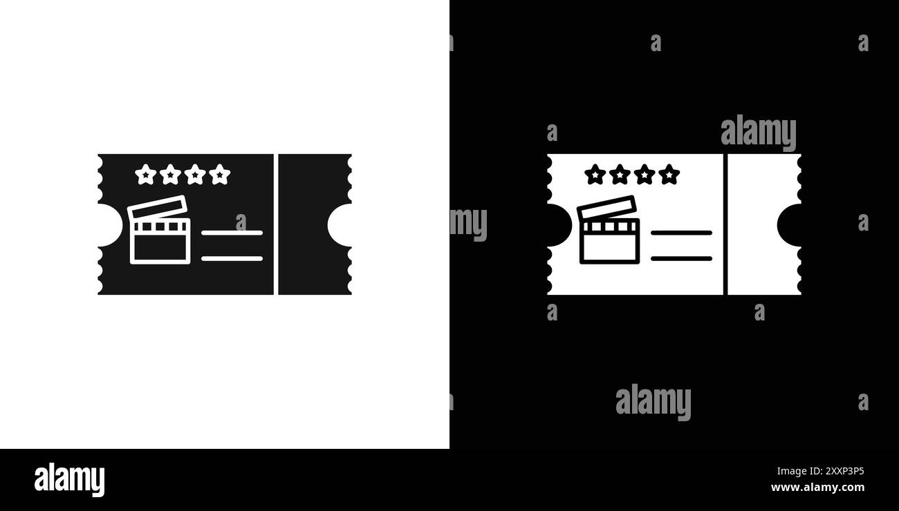 Cinema ticket icon Black line art vector in black and white outline set ...