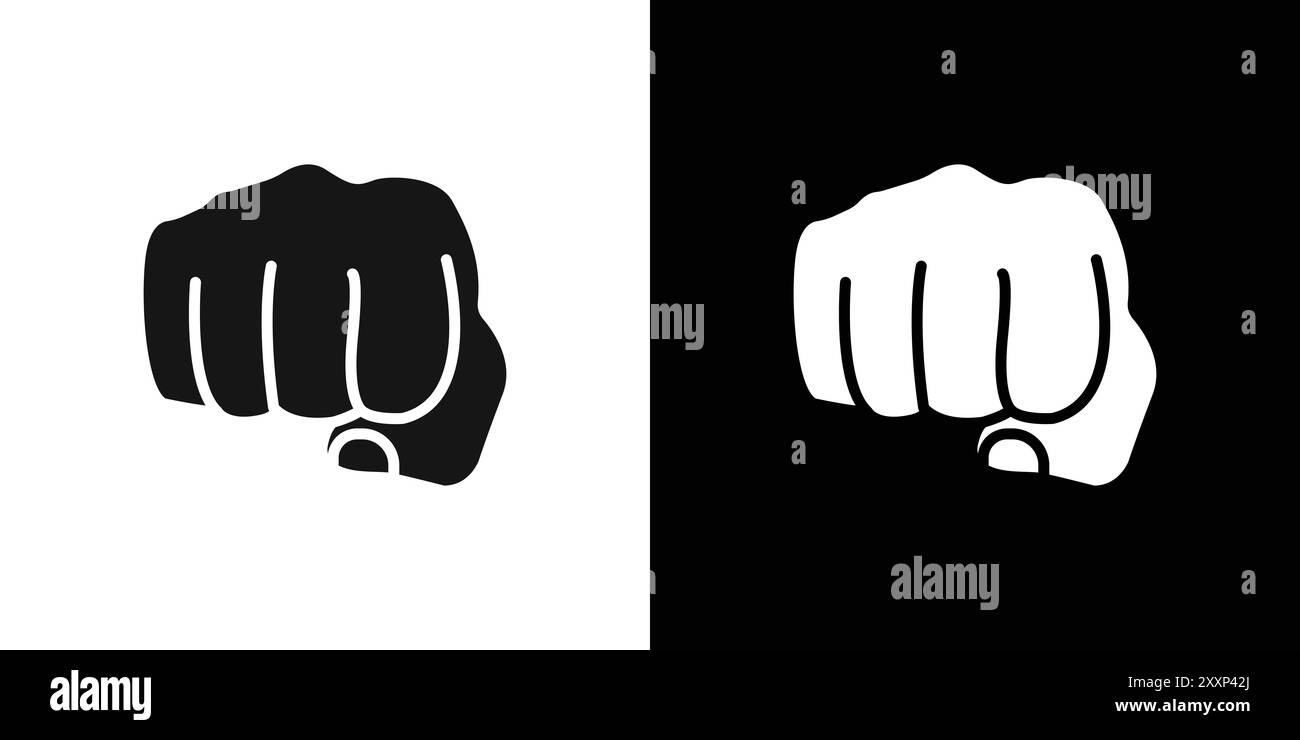 punch fist hand icon Black line art vector in black and white outline ...