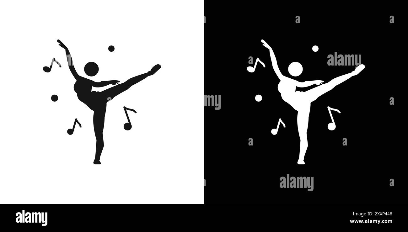 dance icon Black line art vector in black and white outline set ...