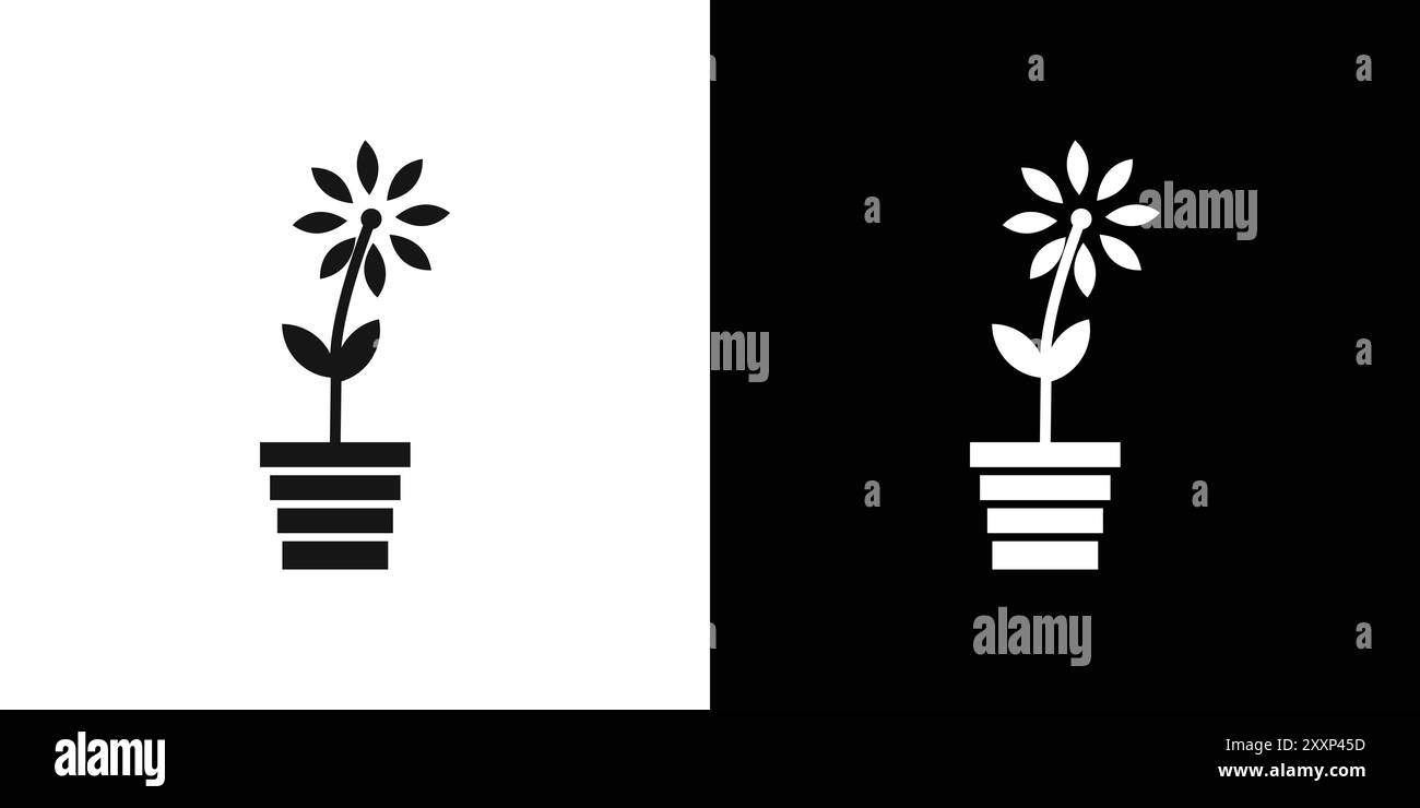 Flower in pot icon Black line art vector in black and white outline set ...