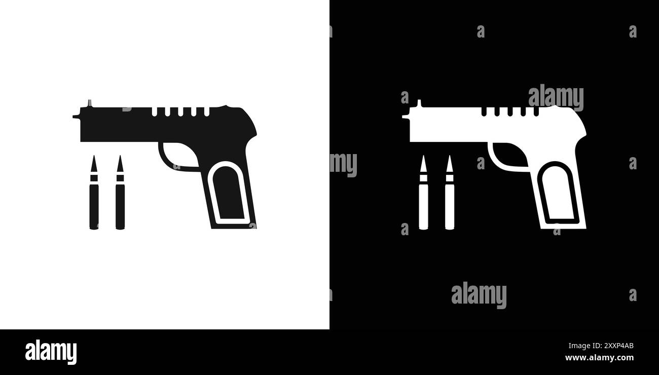 Gun with ammunition icon Black line art vector in black and white ...