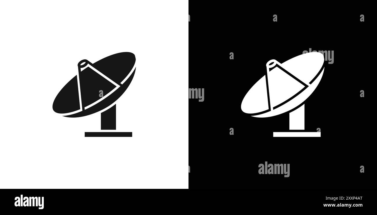 Satellite apparatus icon Black line art vector in black and white outline set collection sign Stock Vector