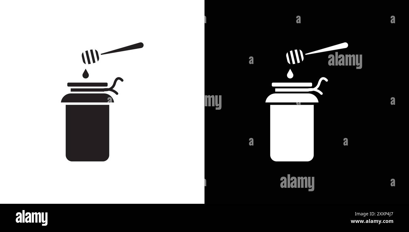 Honey jar with dipper icon Black line art vector in black and white ...