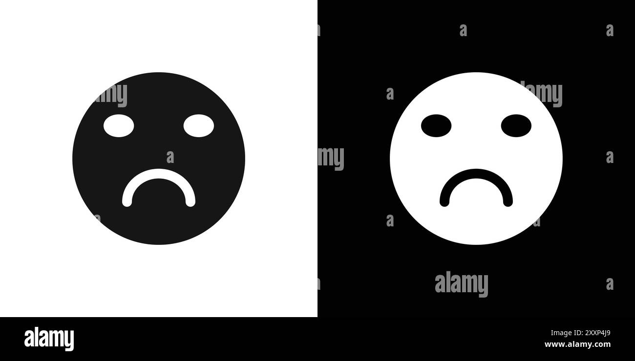 sad icon Black line art vector in black and white outline set collection sign Stock Vector