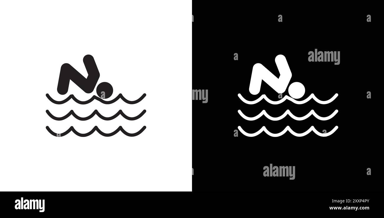 swimming icon Black line art vector in black and white outline set ...