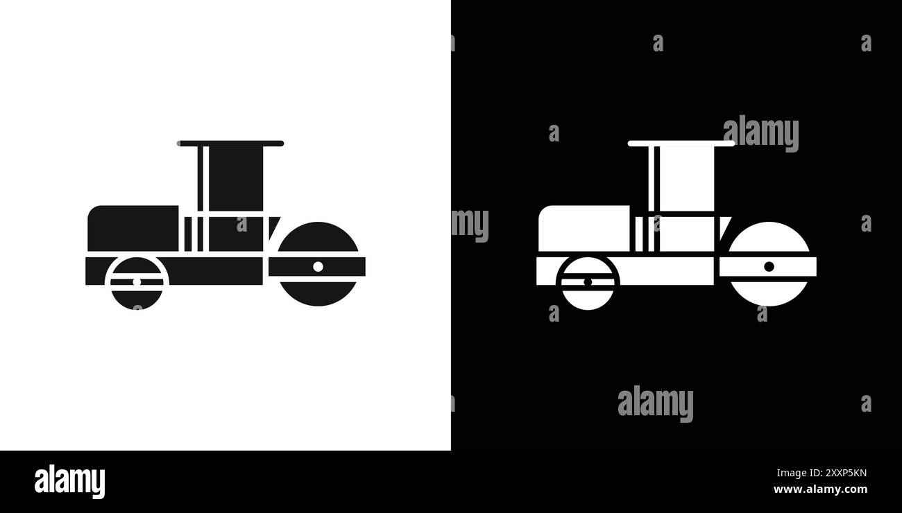Road roller icon Black line art vector in black and white outline set ...