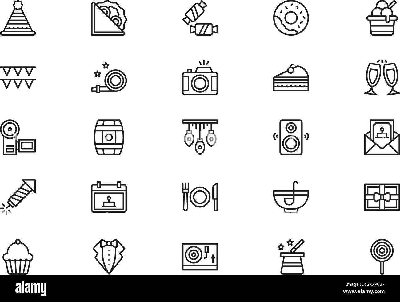 Birthday icons collection is a vector illustration with editable stroke ...