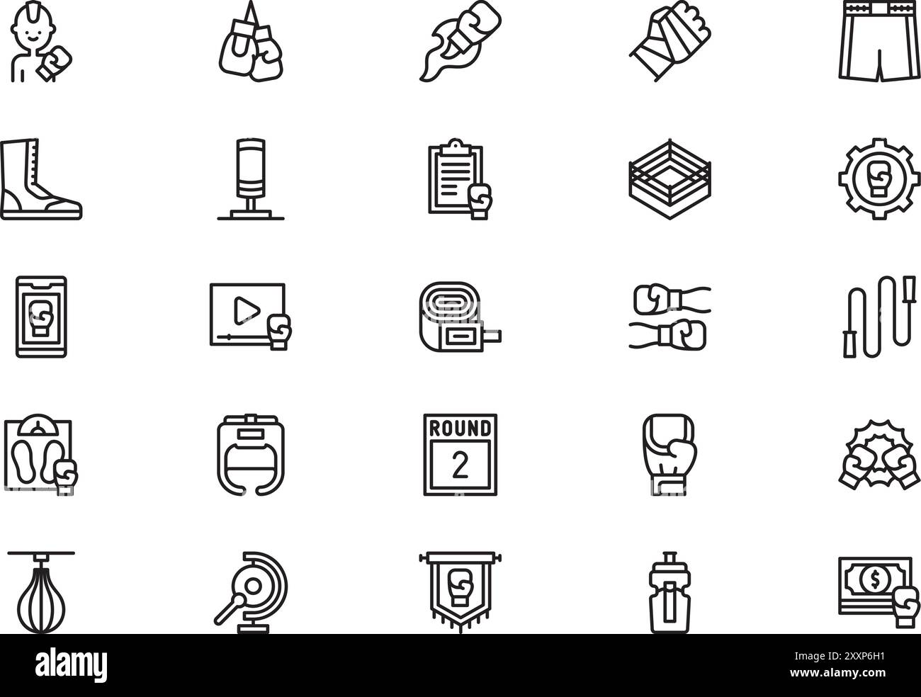 Boxing icons collection is a vector illustration with editable stroke ...