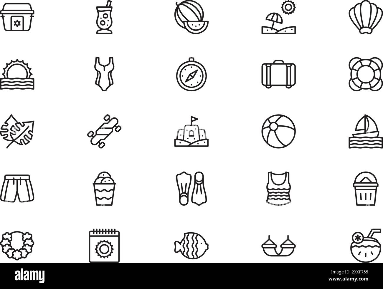 Summer icons collection is a vector illustration with editable stroke ...