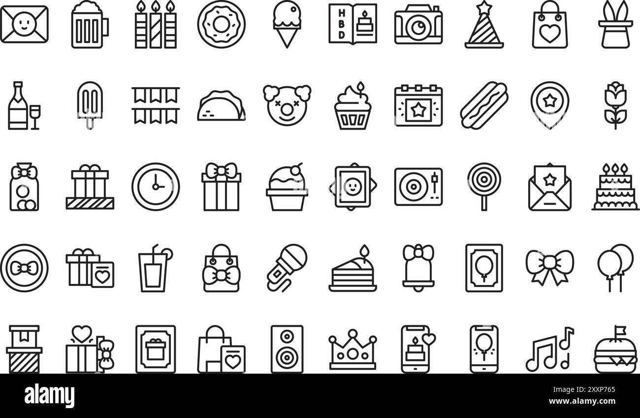 Birthday icons collection is a vector illustration with editable stroke ...