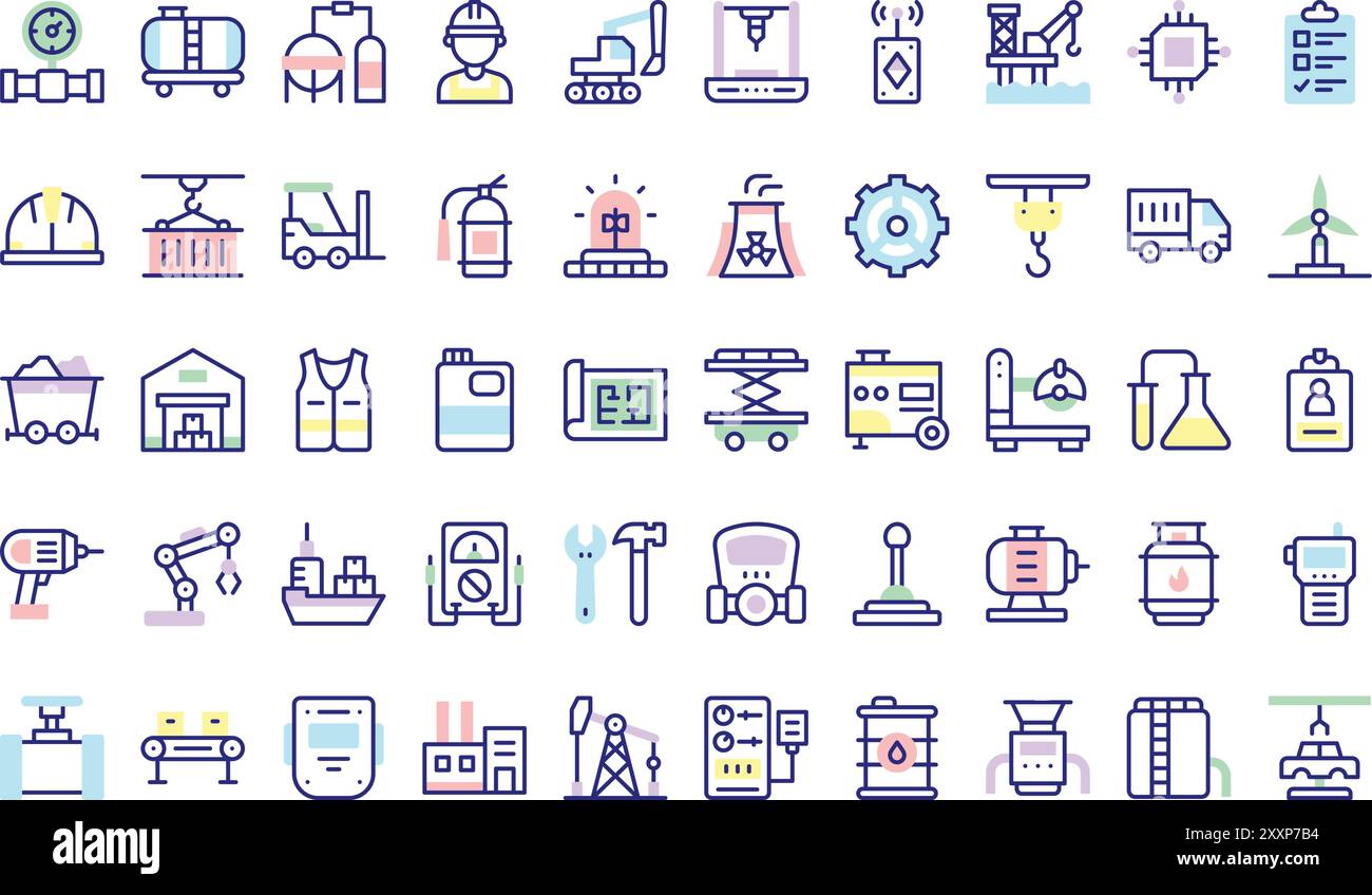 Industry icons collection is a vector illustration with editable stroke. Stock Vector