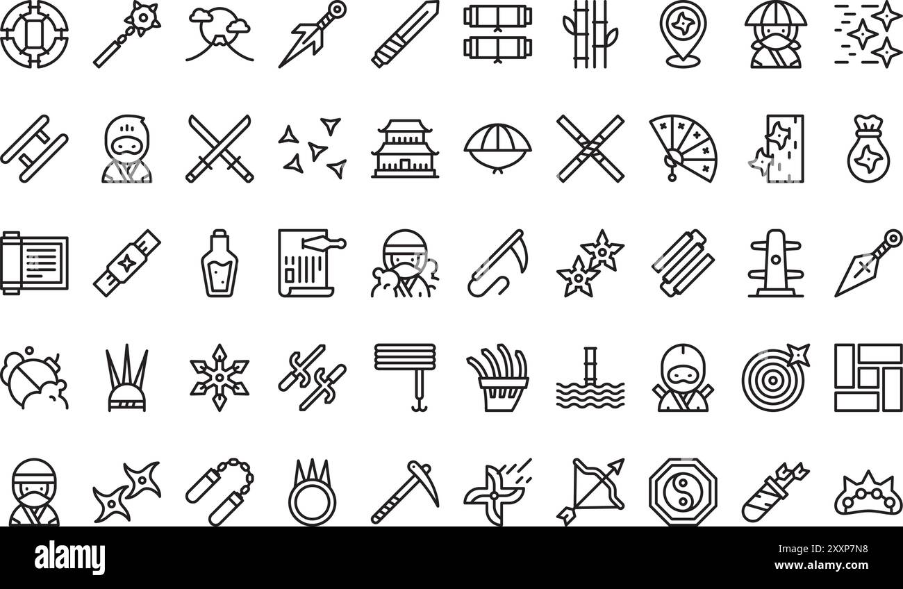 Ninja icons collection is a vector illustration with editable stroke ...