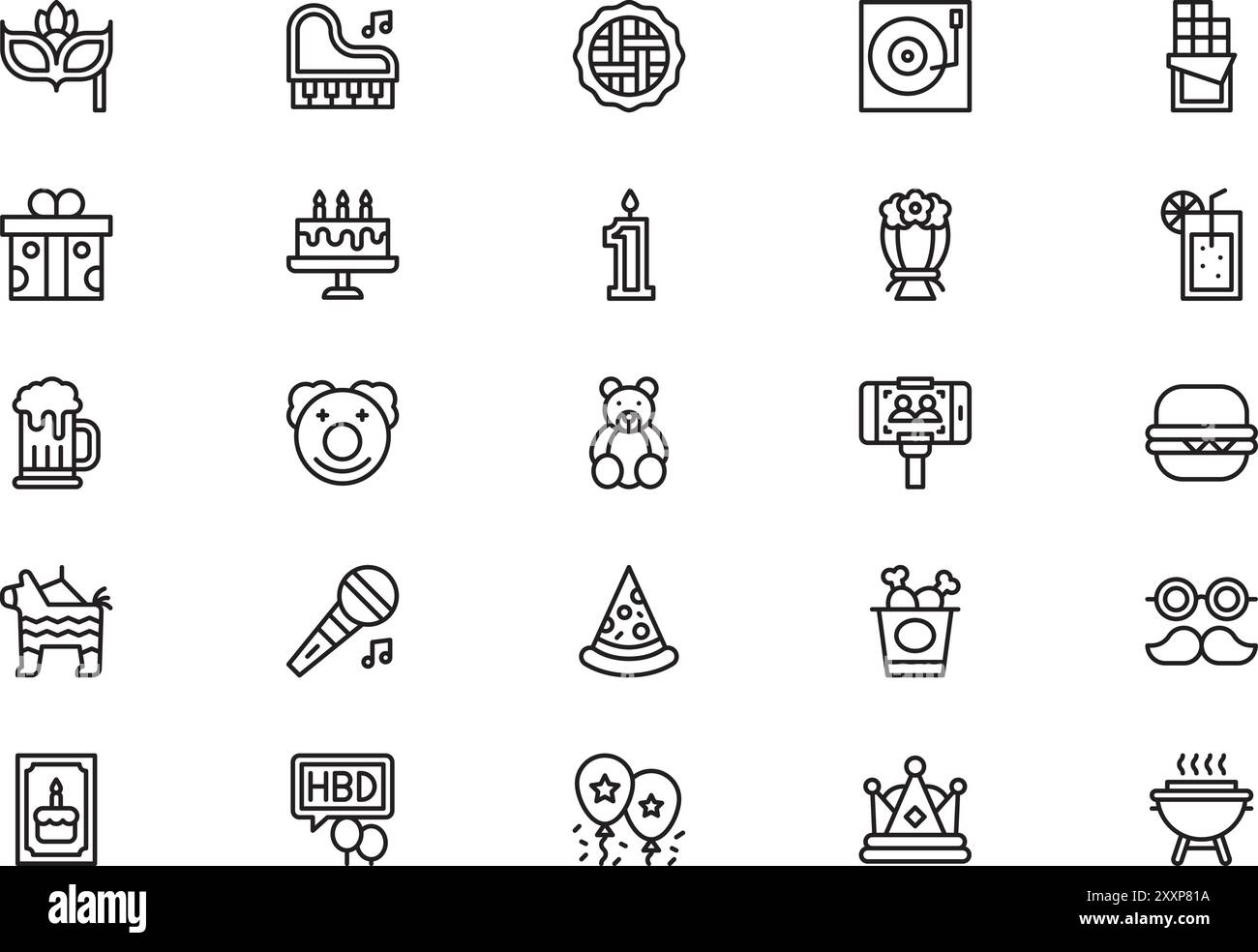 Birthday icons collection is a vector illustration with editable stroke ...