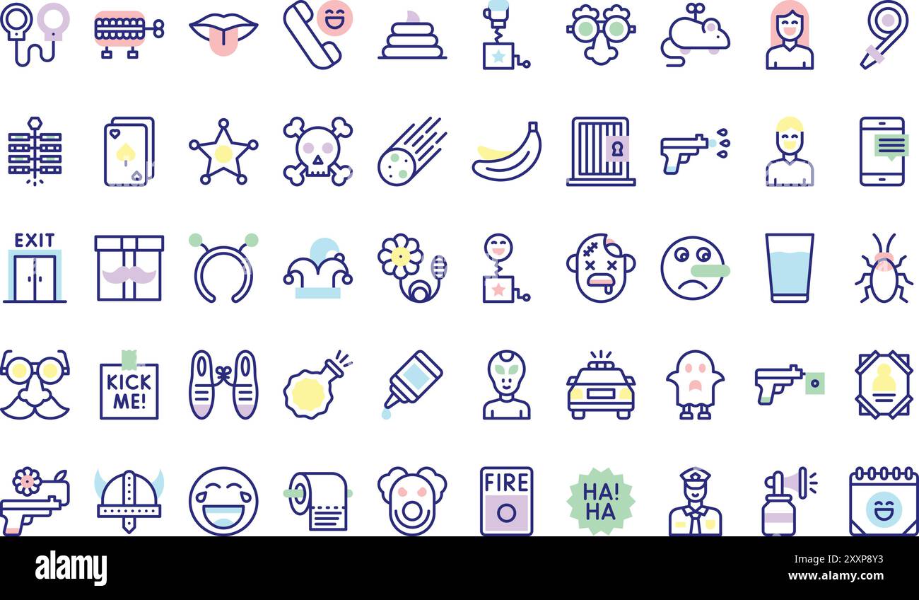 Fools icons collection is a vector illustration with editable stroke. Stock Vector