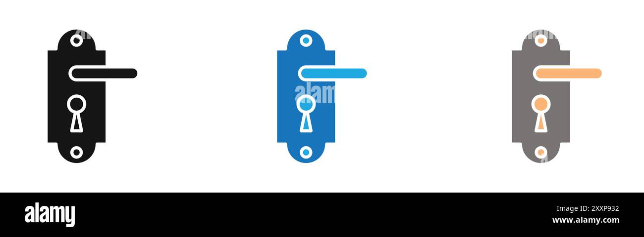 Door knob icon (2) outline collection or set in black and white Stock ...