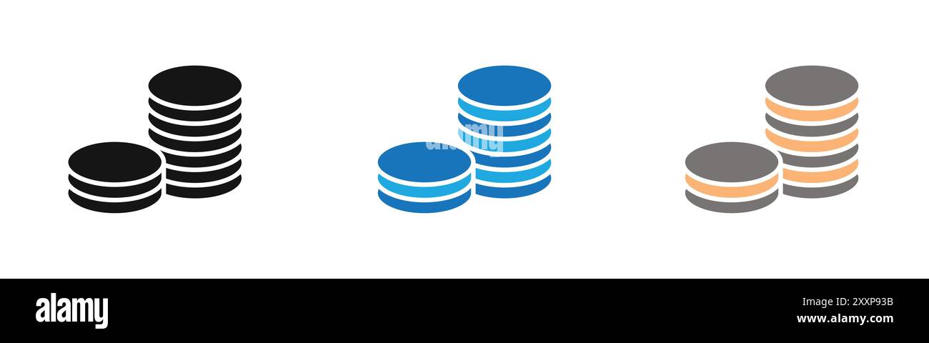 Coin stack icon outline collection or set in black and white Stock Vector
