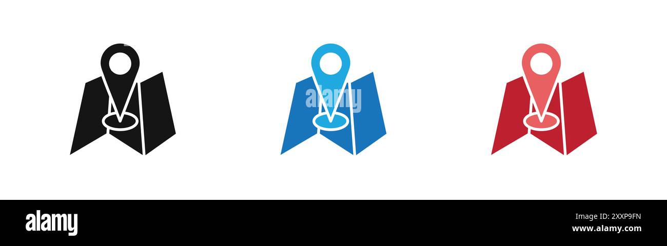 Pin on a map icon outline collection or set in black and white Stock ...