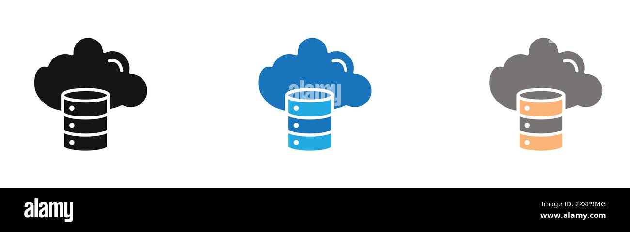 Cloud database icon outline collection or set in black and white Stock Vector