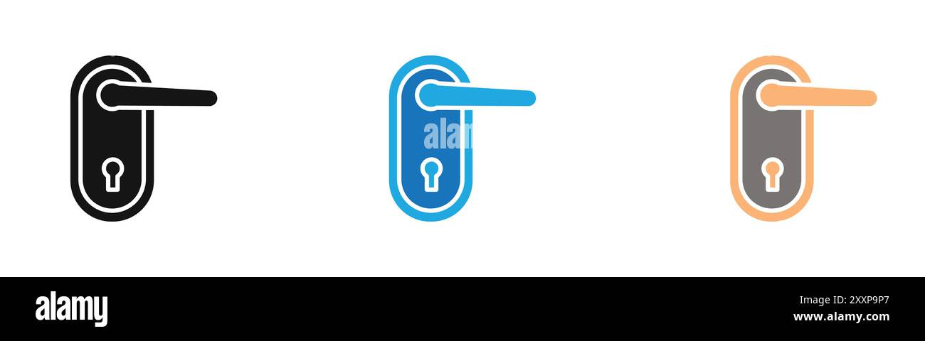 Door knob icon outline collection or set in black and white Stock ...