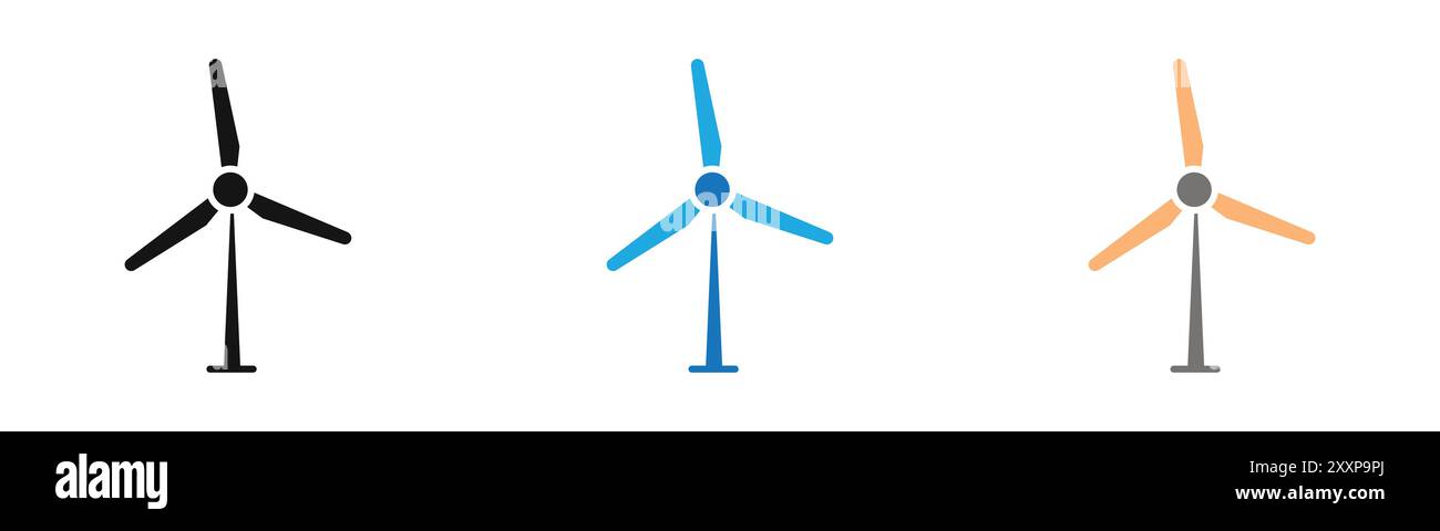 Wind turbine icon outline collection or set in black and white Stock ...