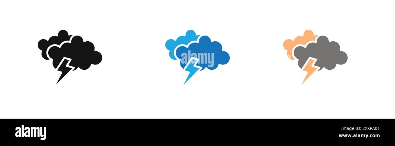 Thunder lightning icon outline collection or set in black and white ...