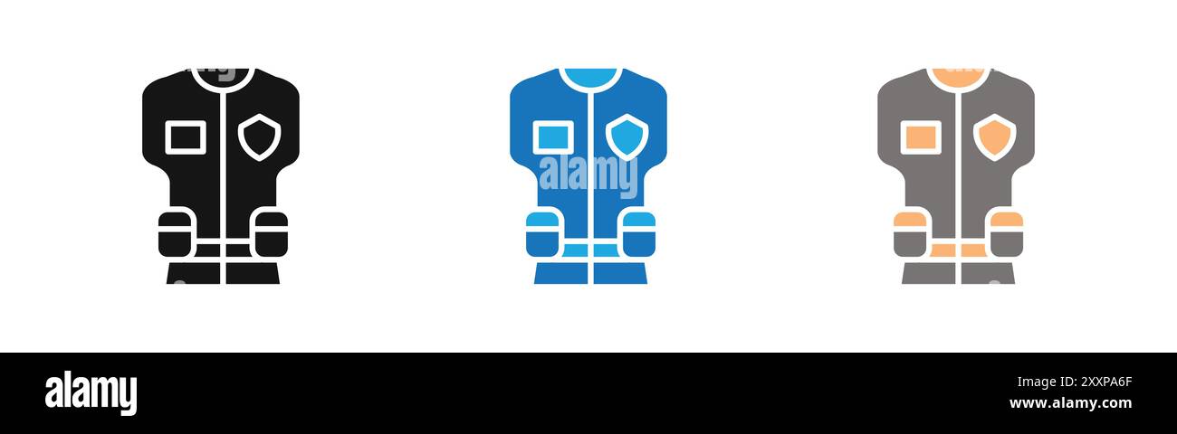 Reflective Police Vest icon outline collection or set in black and ...