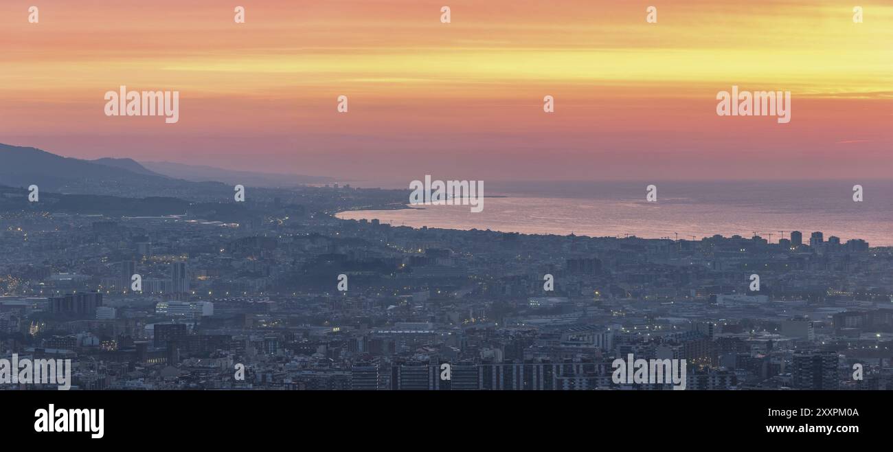Barcelona Spain, aerial view sunrise city skyline at city center and ...