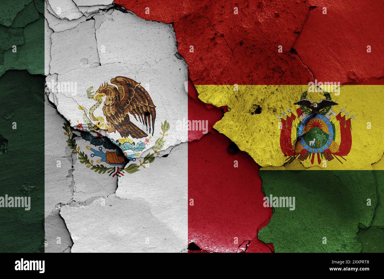 Flags of Mexico and Bolivia painted on cracked wall Stock Photo - Alamy