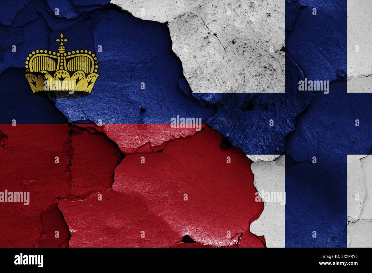 Flags of Liechtenstein and Finland painted on cracked wall Stock Photo ...