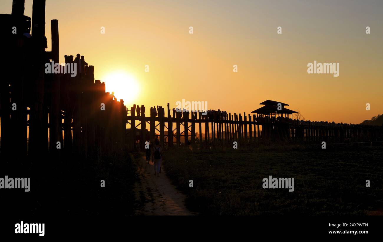 U Bein bridge at Taungmyo Lake near Amarapura in Myanmar Stock Photo ...