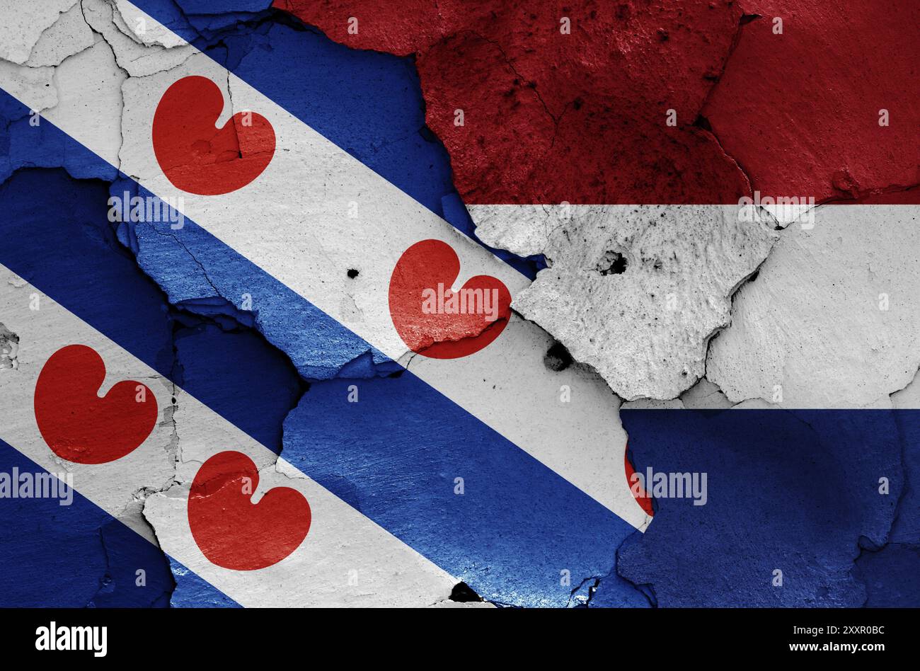 Flags of Friesland and Netherlands painted on cracked wall Stock Photo ...