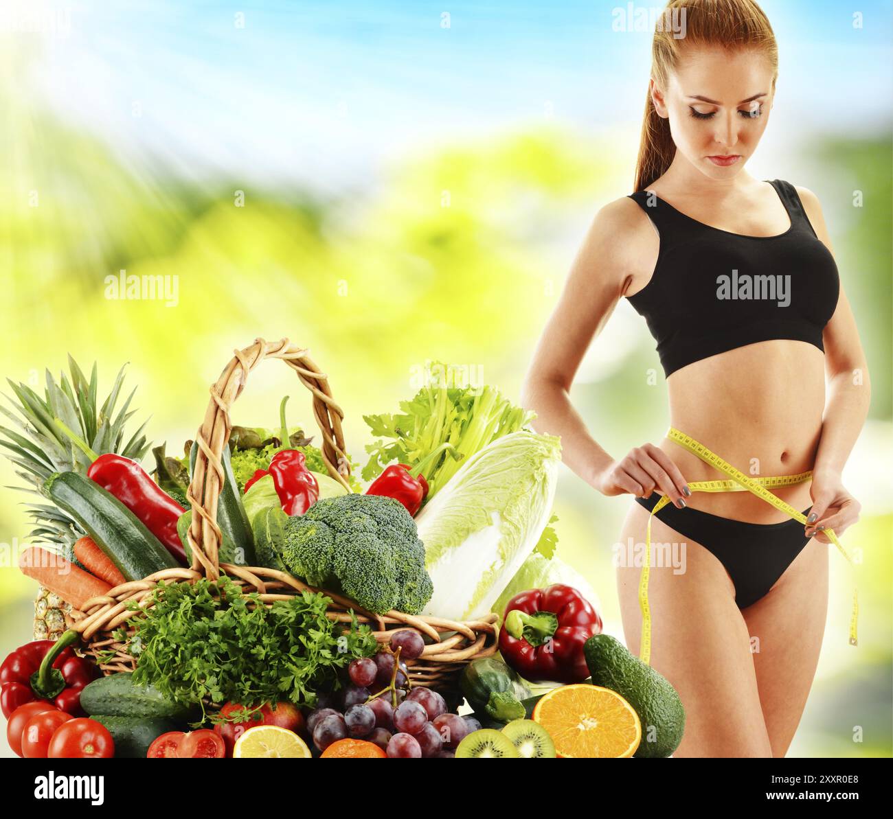 Dieting. Balanced diet based on raw organic vegetables Stock Photo