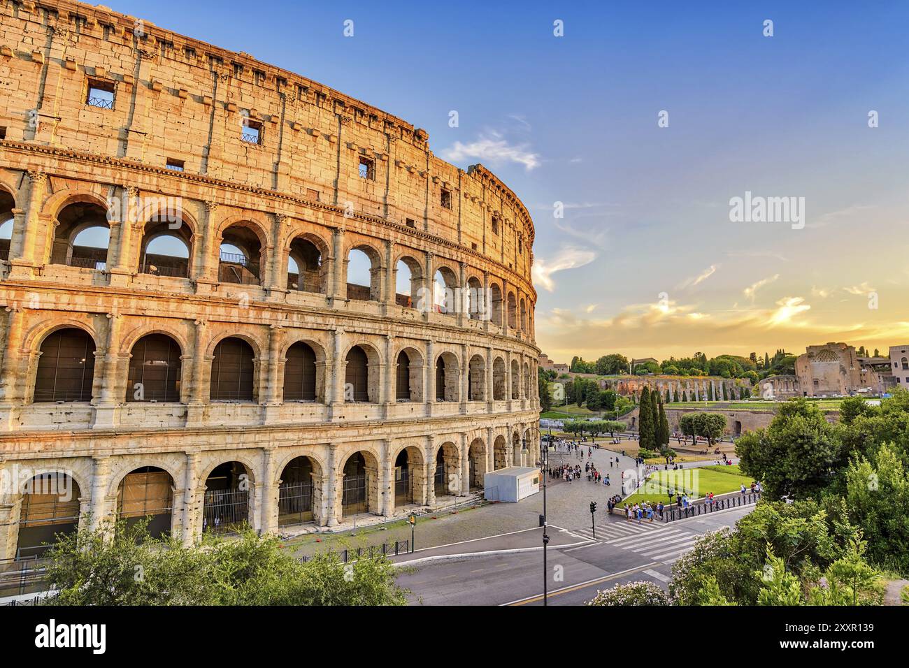 Rome sunset city skyline at Rome Colosseum (Roma Coliseum), Rome, Italy ...