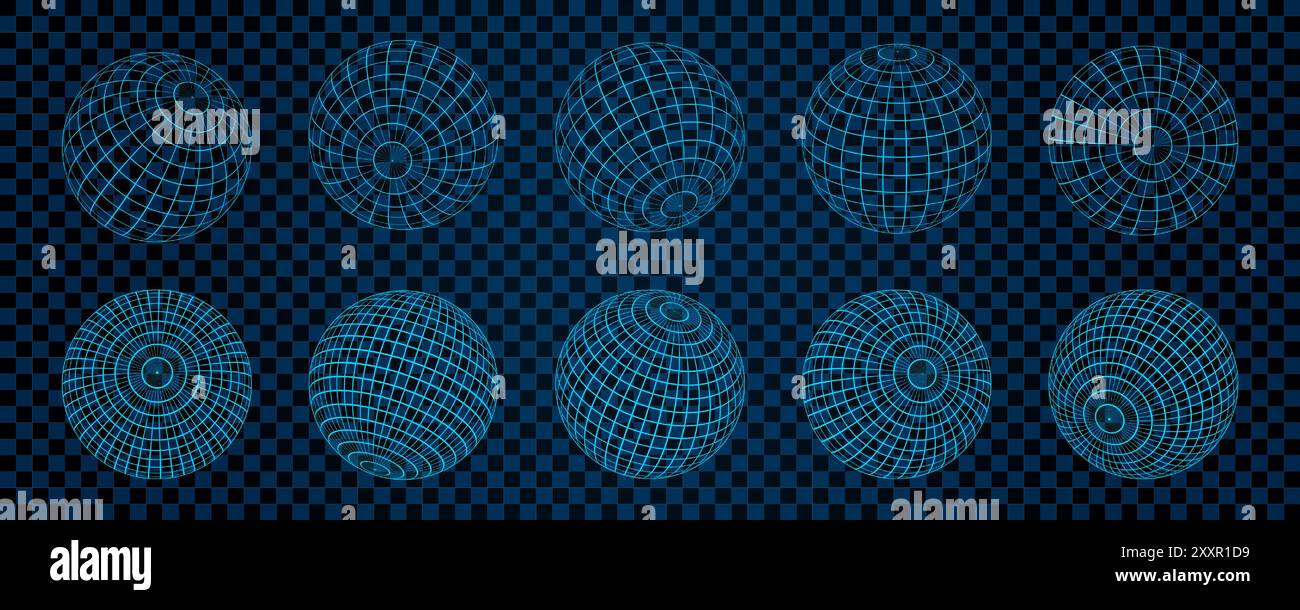 3D Wireframe Mesh Spheres on Checkered Grid Background Stock Vector ...