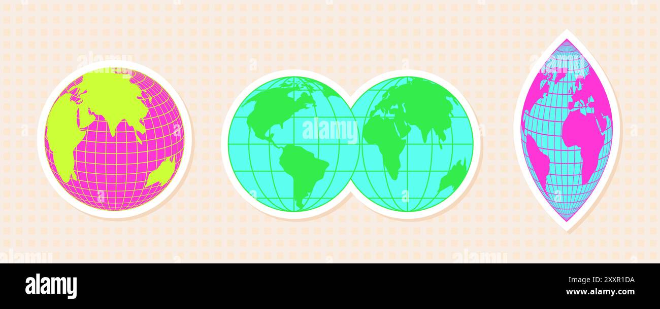 Abstract Y2K Globe Grid Stickers Collection Stock Vector Image & Art ...
