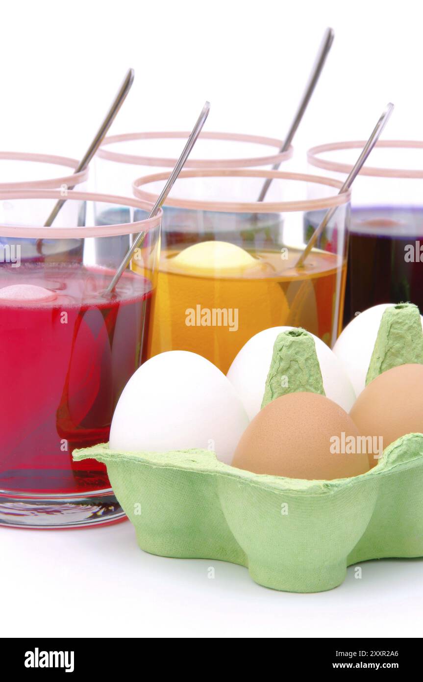 Easter egg dyeing, easter eggs colour Stock Photo